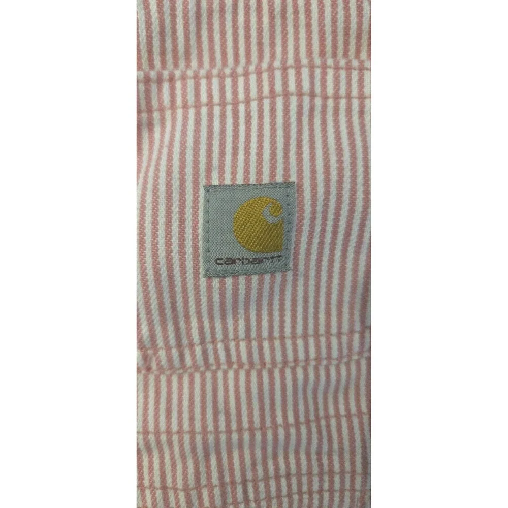 Two Carhartt 2T Girls Overall Shortalls Denim &  Pink Striped Pockets